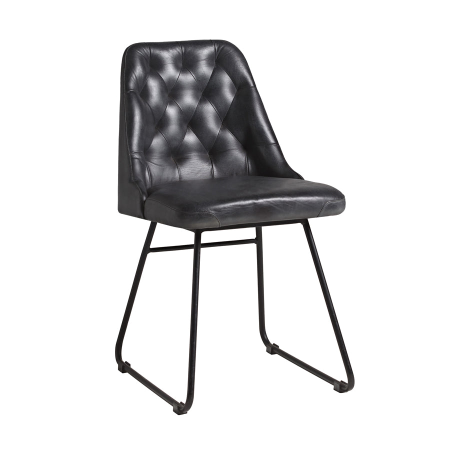 Harland side chair in vintage black leather with black metal frame.