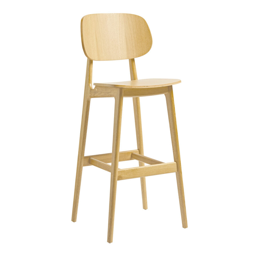 Relish bar stool with a natural oak frame.
