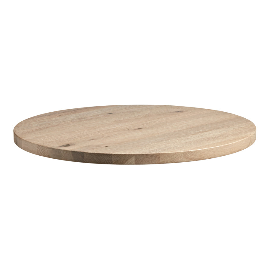 Round solid oak table top in white.